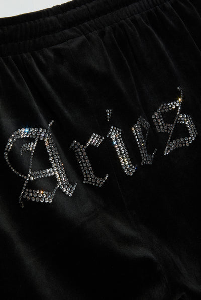 ARIES' BLACK VELOUR DIAMANTÉ TRACKSUIT BOTTOM