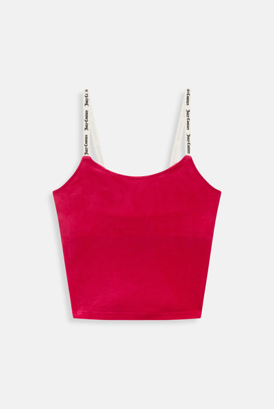 RASPBERRY SORBET CONTRAST STRAP RIBBED VELOUR TANK TOP