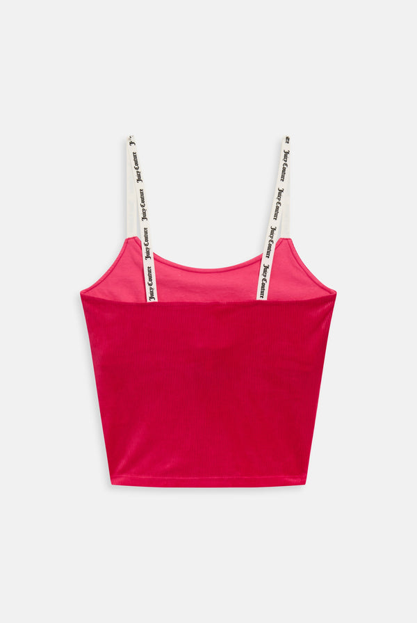 RASPBERRY SORBET CONTRAST STRAP RIBBED VELOUR TANK TOP