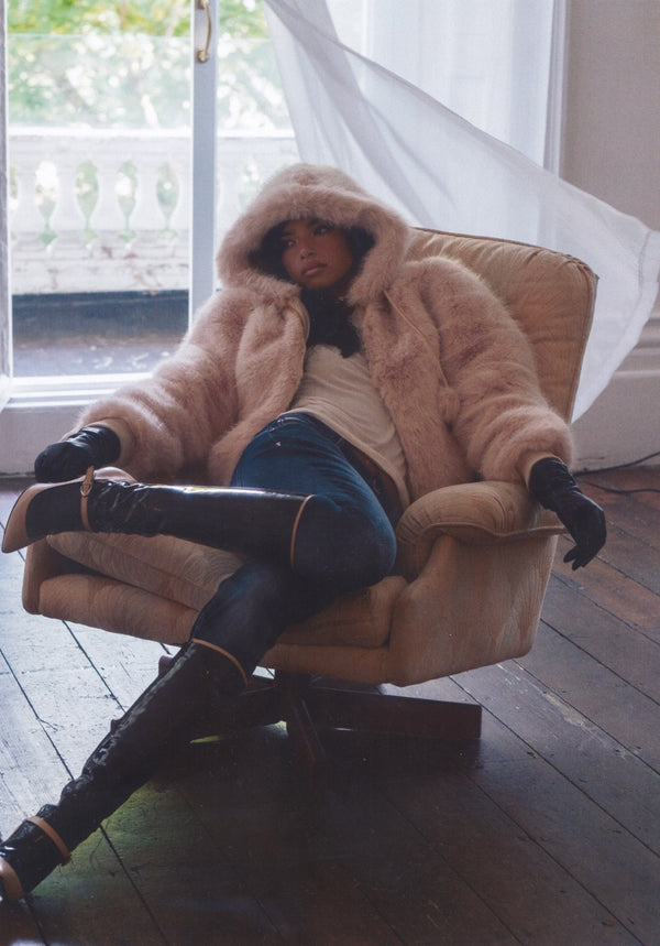 Natural Fur Hooded Faux Fur Jacket