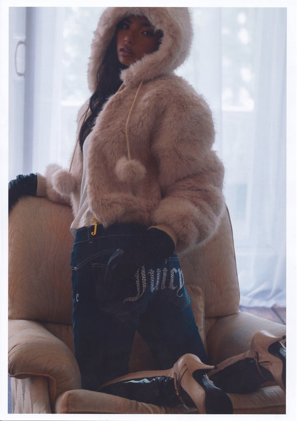 MID WASH DIAMANTÉ LOW RISE FLARE JEAN