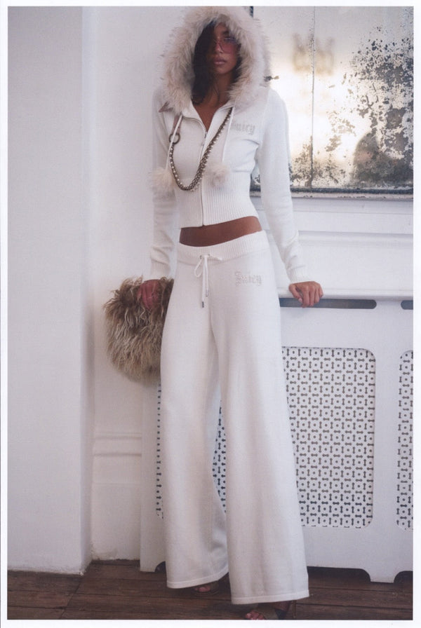 Cream Knit Diamanté Trackpant