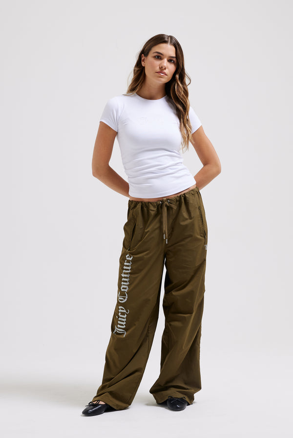 DARK OLIVE DIAMANTÉ PARACHUTE PANTS