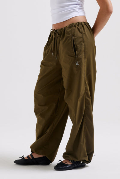 DARK OLIVE DIAMANTÉ PARACHUTE PANTS