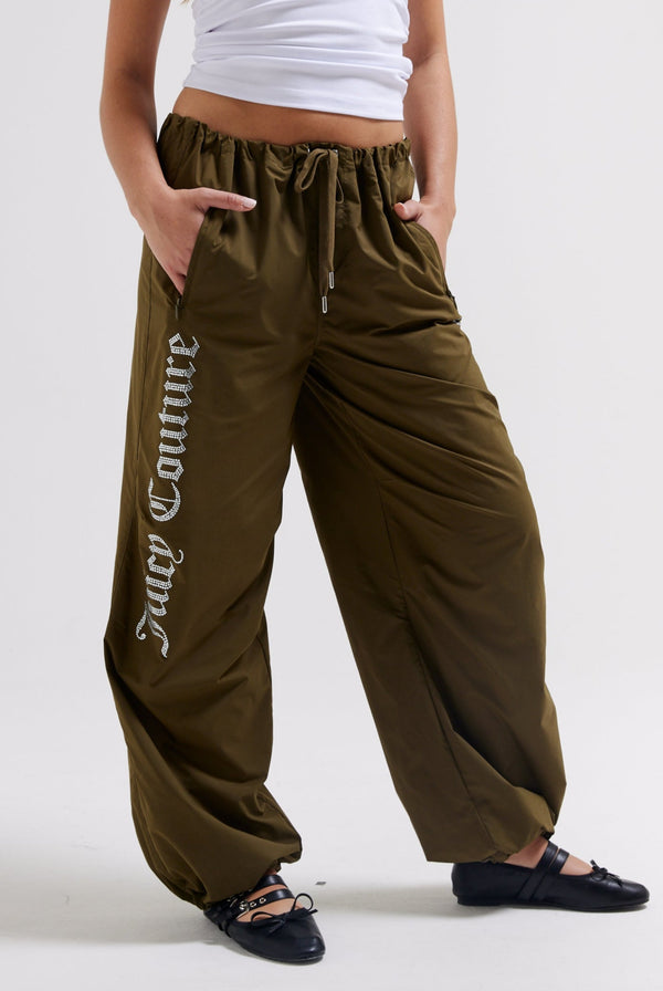 DARK OLIVE DIAMANTÉ PARACHUTE PANTS