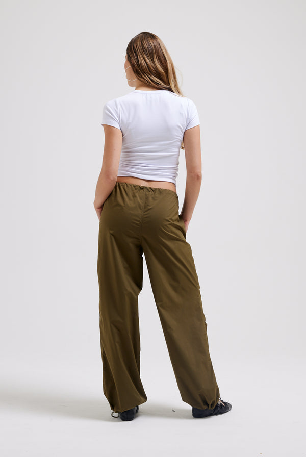 DARK OLIVE DIAMANTÉ PARACHUTE PANTS