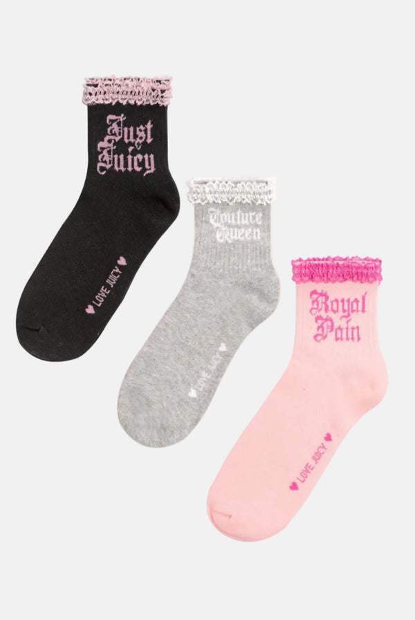 3 Pack Lace Slogan Socks