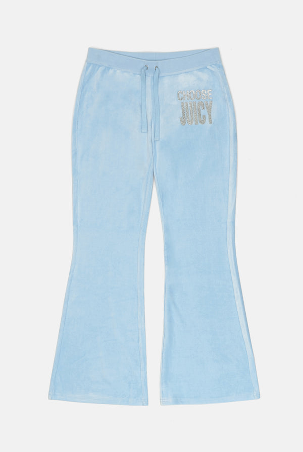 POWDER BLUE CHOOSE JUICY ULTRA LOW RISE BAMBOO VELOUR HERITAGE BOTTOMS