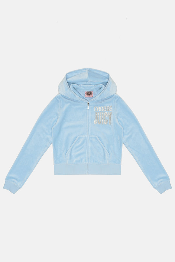 POWDER BLUE CHOOSE JUICY BAMBOO VELOUR HERITAGE HOODIE