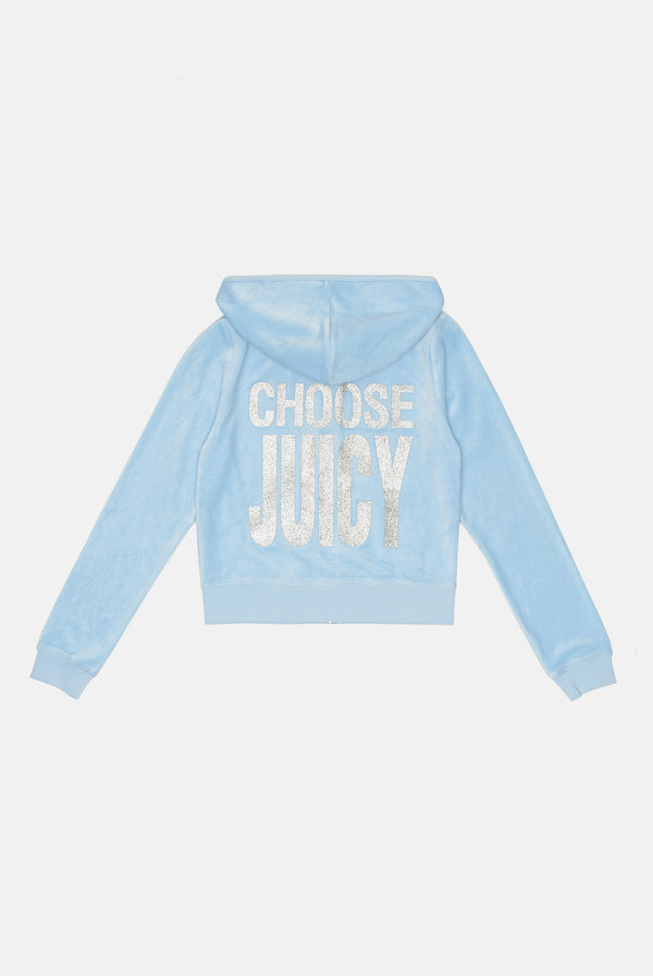 POWDER BLUE CHOOSE JUICY BAMBOO VELOUR HERITAGE HOODIE