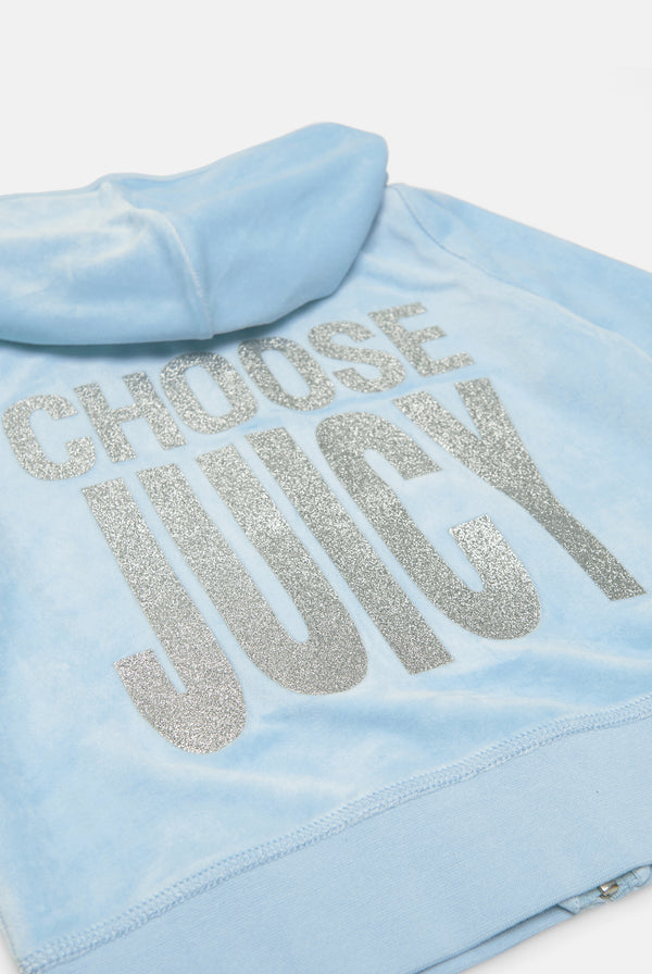 POWDER BLUE CHOOSE JUICY BAMBOO VELOUR HERITAGE HOODIE