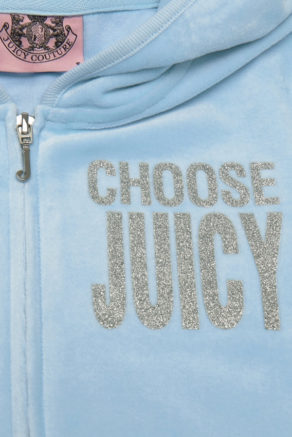 POWDER BLUE CHOOSE JUICY BAMBOO VELOUR HERITAGE HOODIE