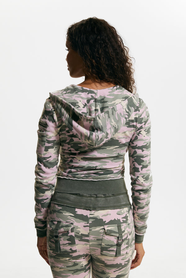 Pink Camo Print Washed Cotton Hoodie