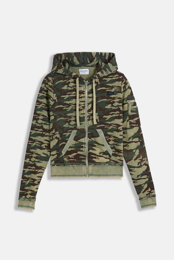 CAMO PRINT WASHED COTTON HOODIE