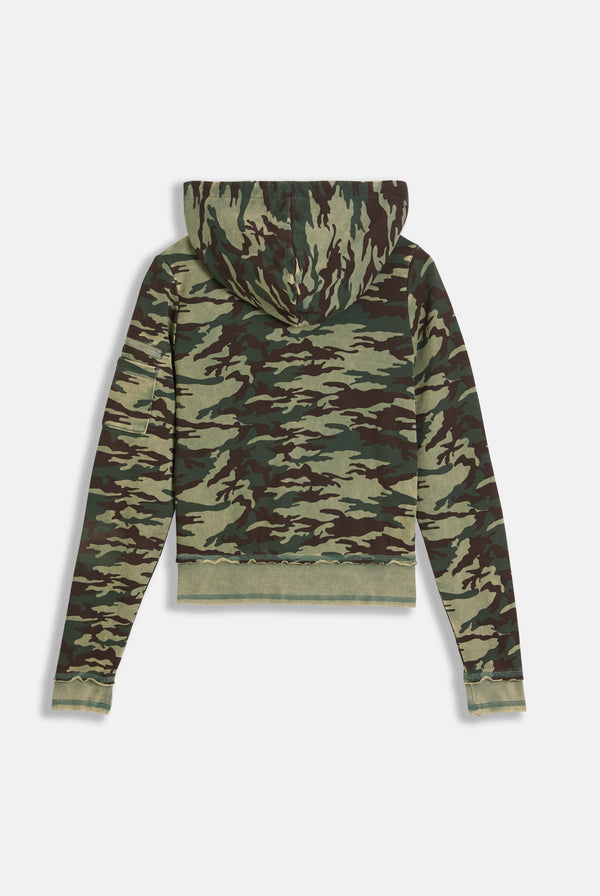 CAMO PRINT WASHED COTTON HOODIE