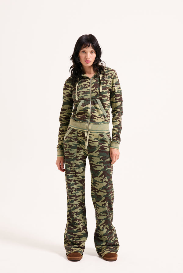 CAMO PRINT WASHED COTTON LOW RISE TRACK BOTTOMS