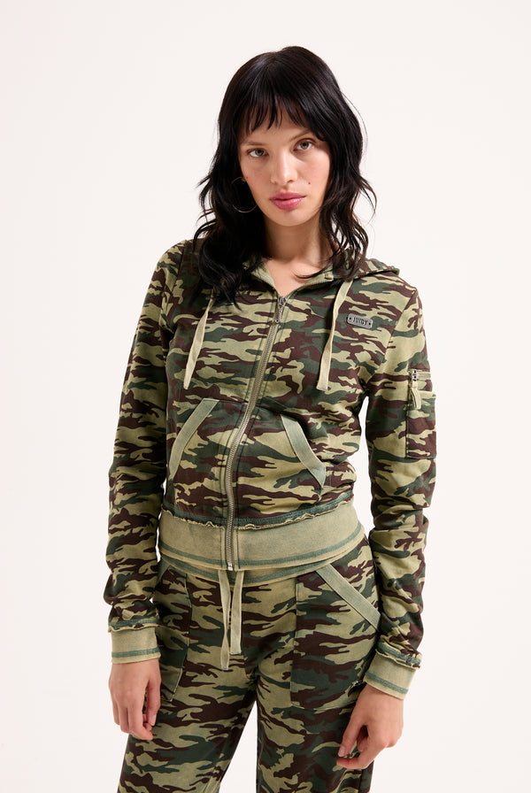 CAMO PRINT WASHED COTTON HOODIE