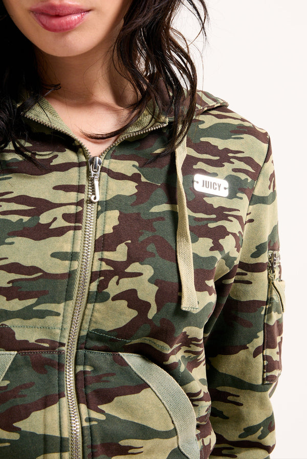 CAMO PRINT WASHED COTTON HOODIE