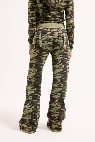 CAMO PRINT WASHED COTTON LOW RISE TRACK BOTTOMS