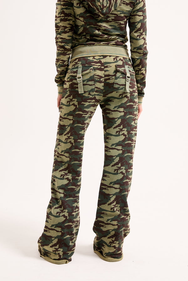 CAMO PRINT WASHED COTTON LOW RISE TRACK BOTTOMS