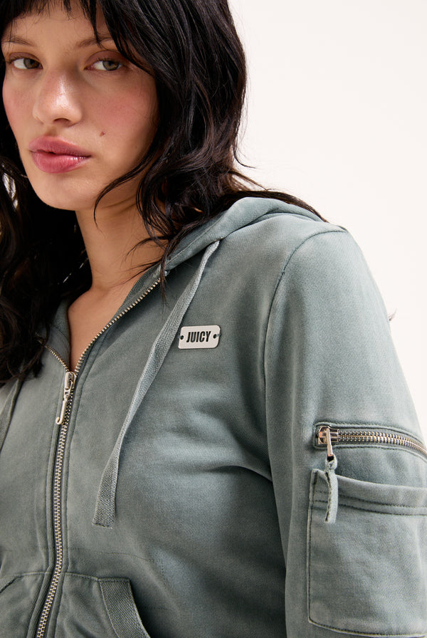 DUCK GREEN WASHED COTTON HOODIE
