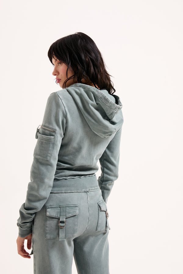 DUCK GREEN WASHED COTTON HOODIE