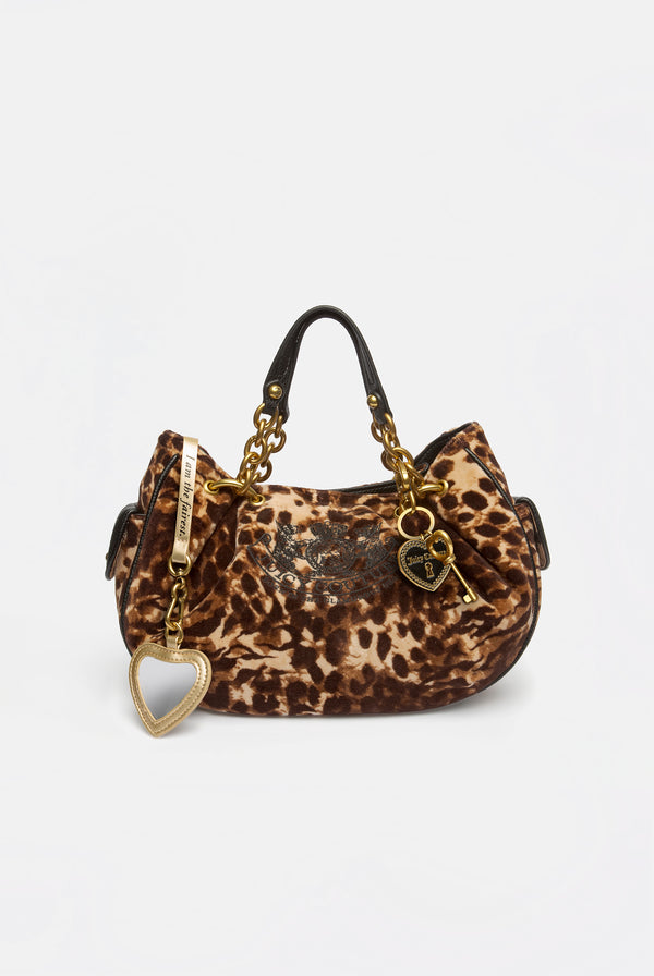 JAVA LEOPARD PRINT CHAIN HANDLE VELOUR BAG