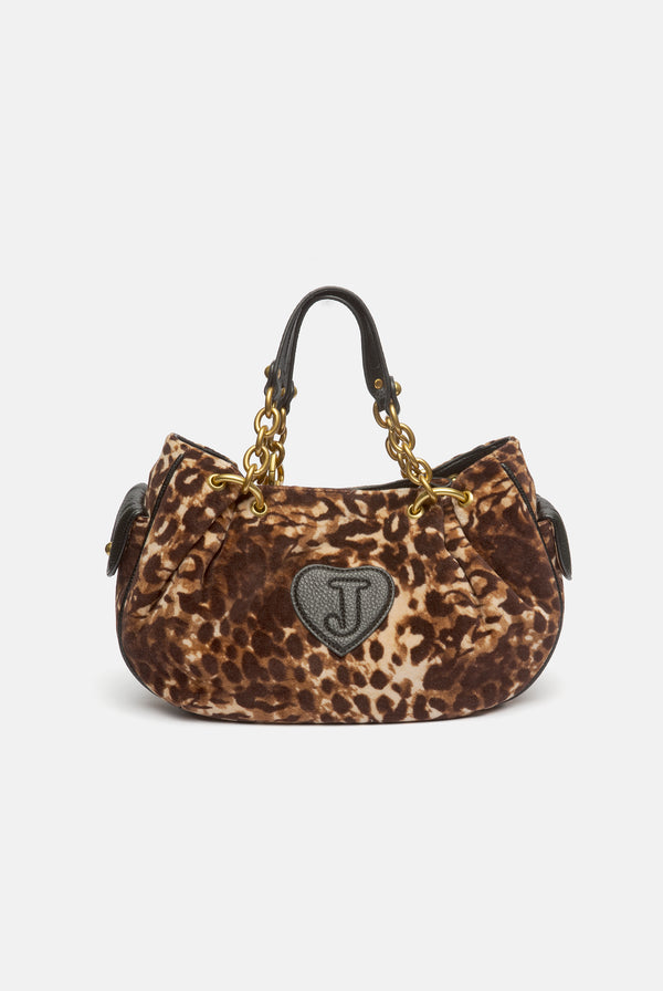 JAVA LEOPARD PRINT CHAIN HANDLE VELOUR BAG
