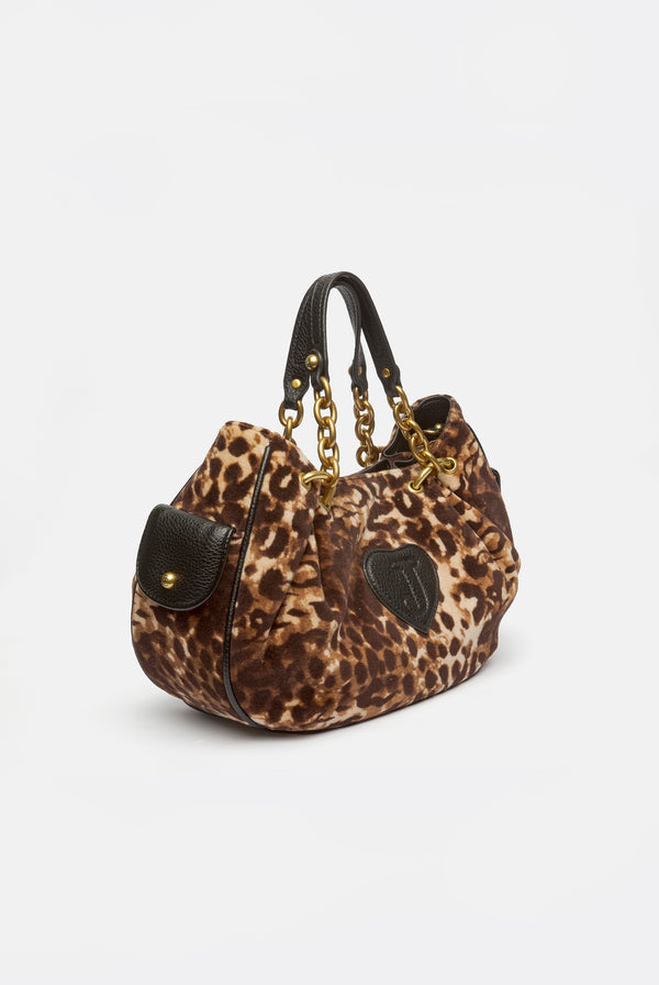 JAVA LEOPARD PRINT CHAIN HANDLE VELOUR BAG