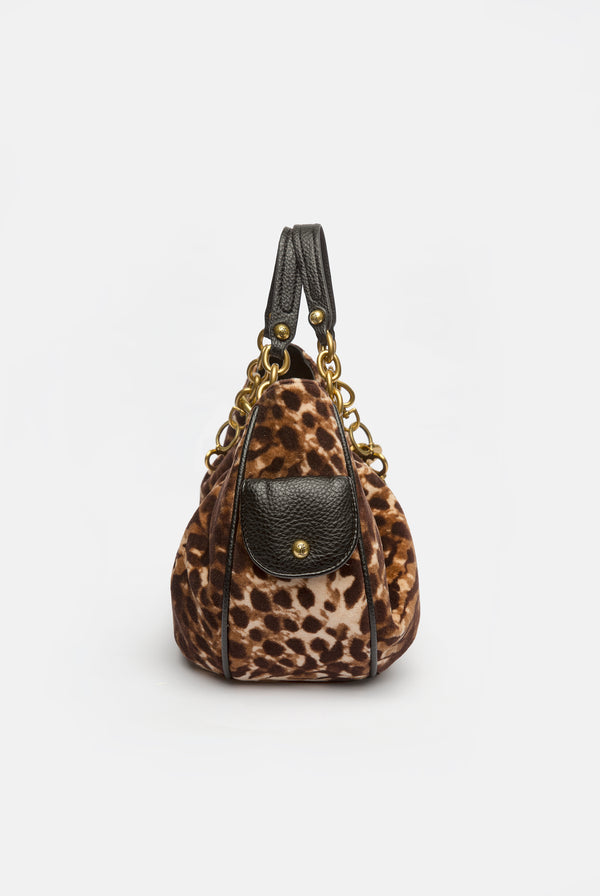 JAVA LEOPARD PRINT CHAIN HANDLE VELOUR BAG