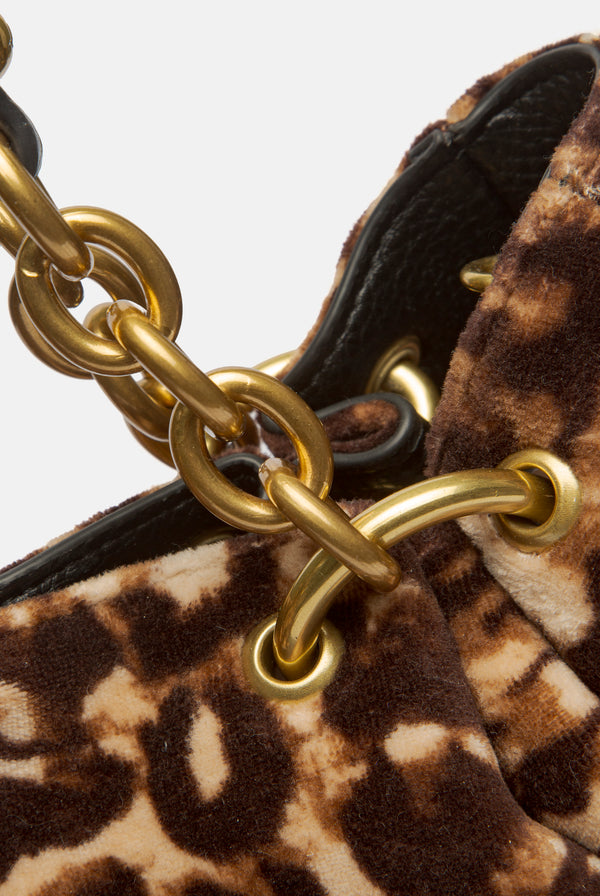 JAVA LEOPARD PRINT CHAIN HANDLE VELOUR BAG