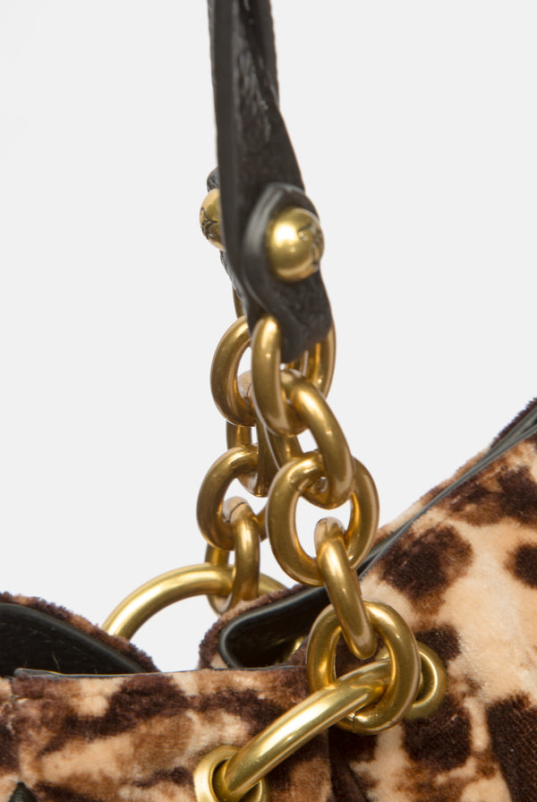 JAVA LEOPARD PRINT CHAIN HANDLE VELOUR BAG