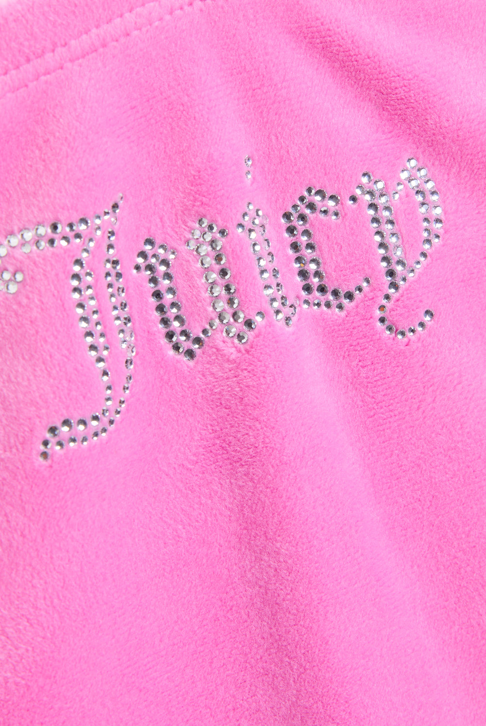 Displays the super pink 'juicy' branded bandeau velour dress featuring the juicy branding 