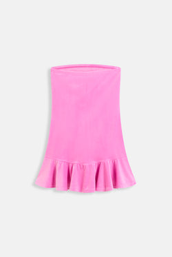 Displays the super pink 'juicy' branded bandeau velour dress 