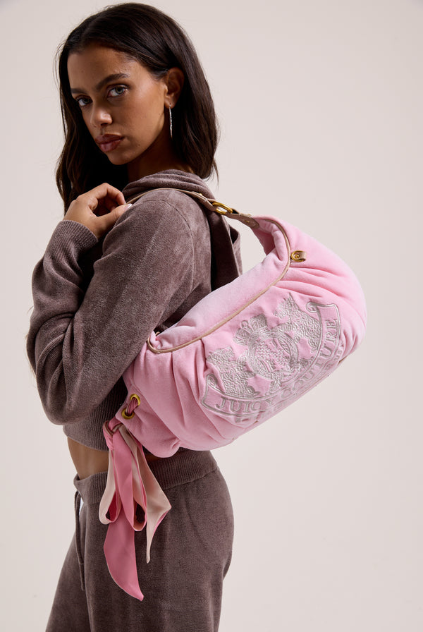 JUICY PINK CREST VELOUR HOBO BAG