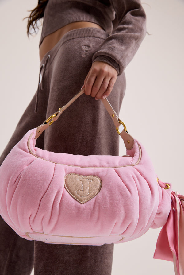 JUICY PINK CREST VELOUR HOBO BAG