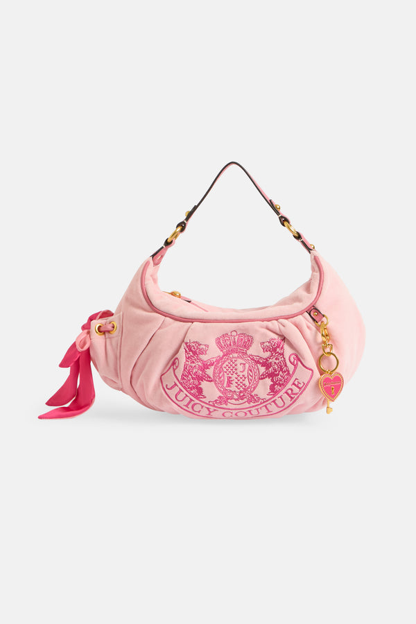 JUICY PINK CREST VELOUR HOBO BAG