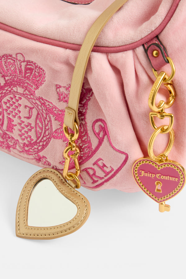 JUICY PINK CREST VELOUR HOBO BAG