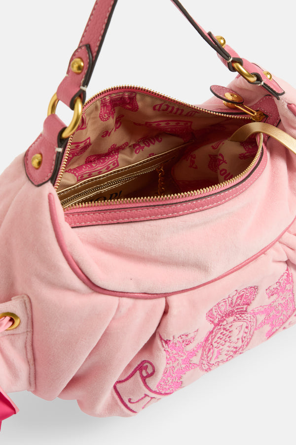 JUICY PINK CREST VELOUR HOBO BAG