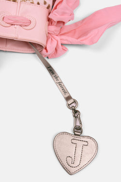 Displays the Juicy Pink 'Juicy' branded Pet Lead featuring the juicy Couture branding on the charm