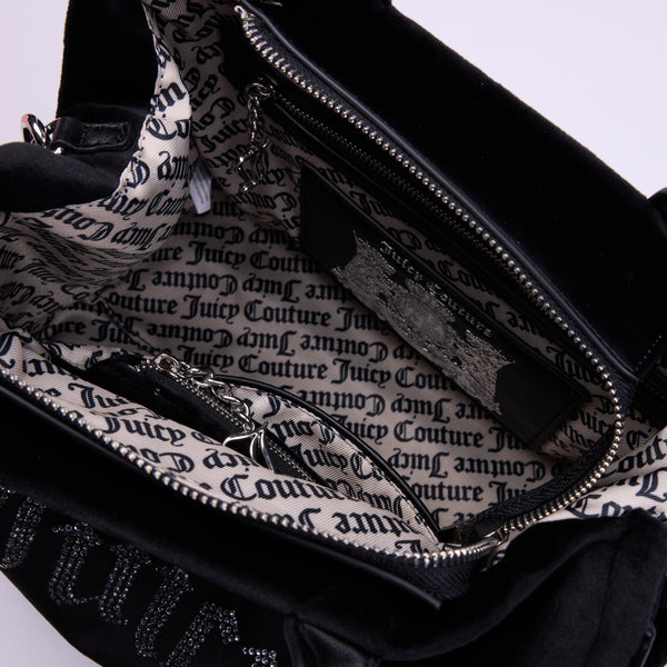 LARGE BLACK VELOUR DIAMANTE TOTE BAG