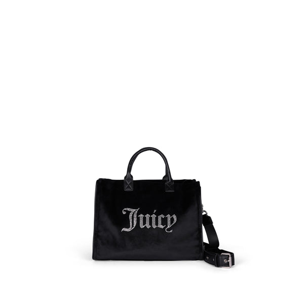 LARGE BLACK VELOUR DIAMANTE TOTE BAG