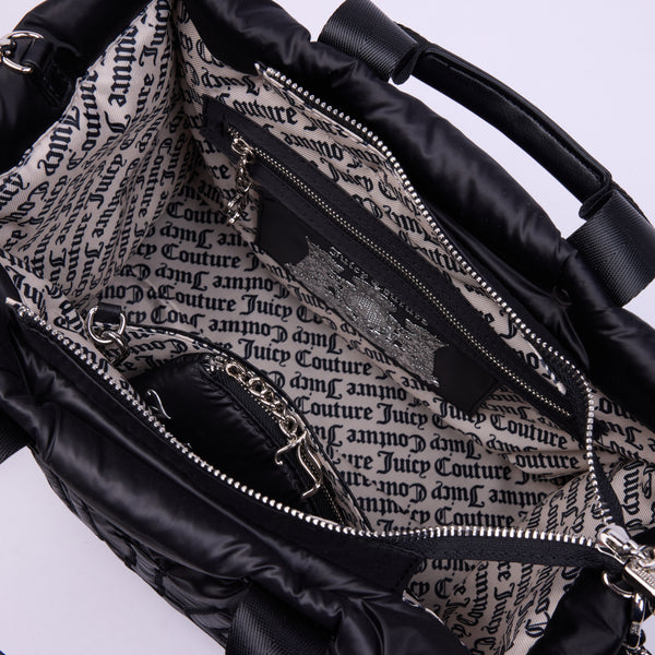BLACK LARGE TONAL EMBROIDERED TOTE BAG