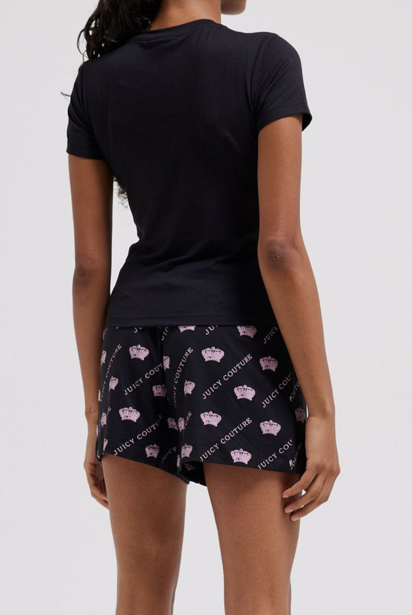 BLACK CROWN PRINT PYJAMA SHORTS