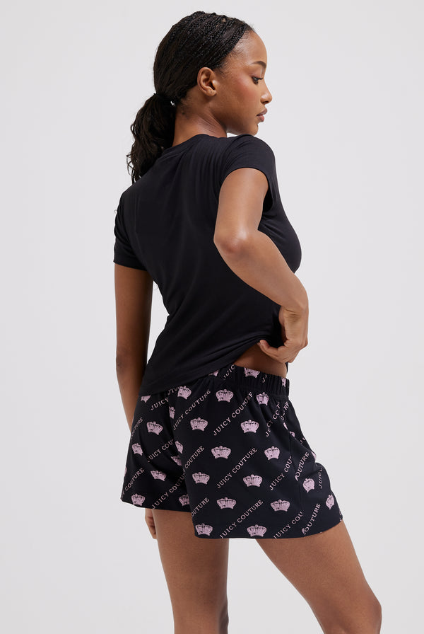 BLACK CROWN PRINT PYJAMA SHORTS