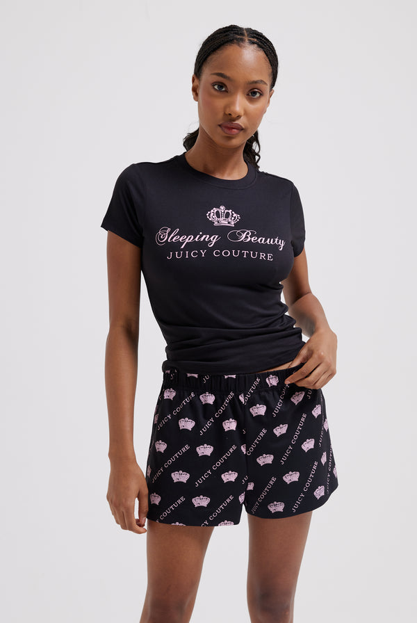 BLACK CROWN PRINT PYJAMA SHORTS