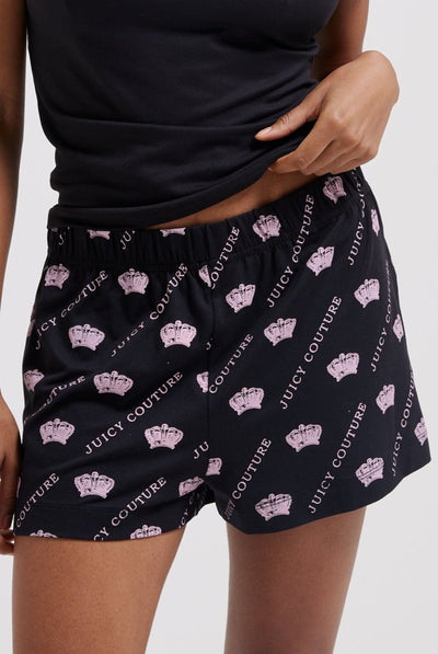 BLACK CROWN PRINT PYJAMA SHORTS