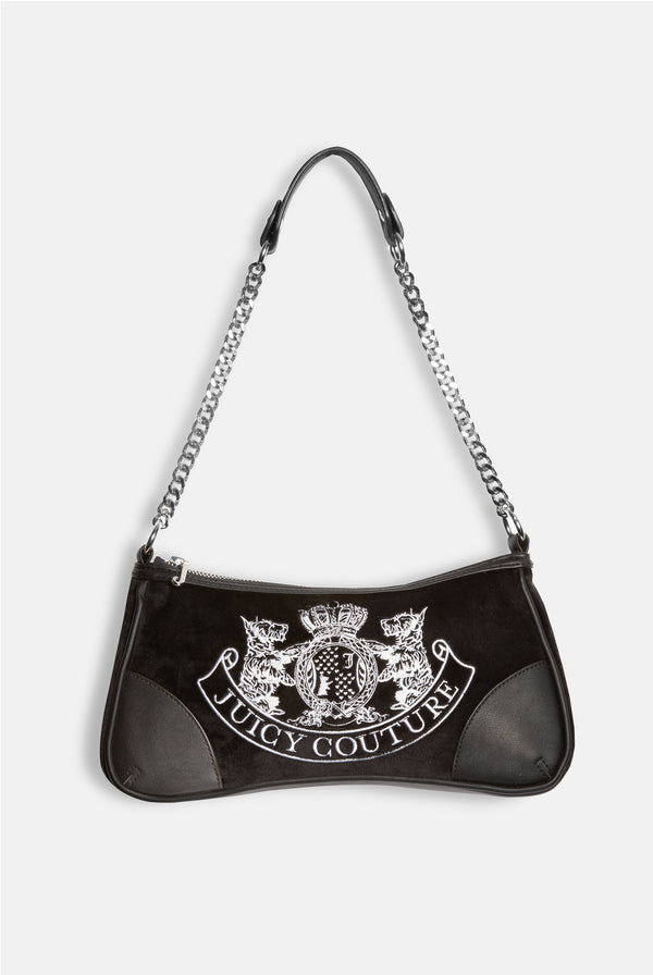 BLACK CREST VELOUR MINI HANDBAG