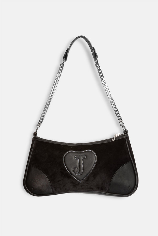 BLACK CREST VELOUR MINI HANDBAG
