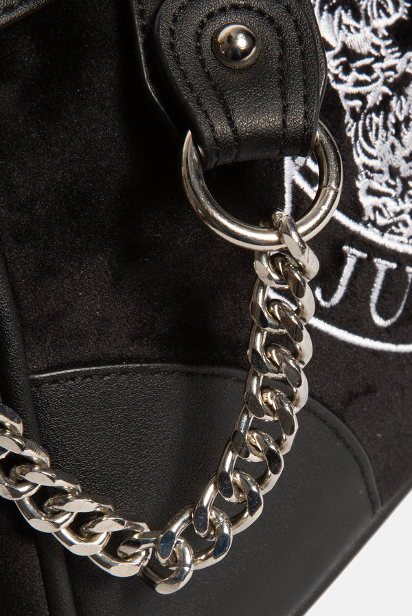 BLACK CREST VELOUR MINI HANDBAG